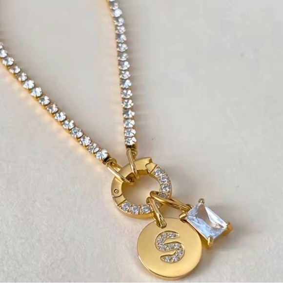 Handmade Jewelry - Alphabet initial letter necklace with Rhinestone chain